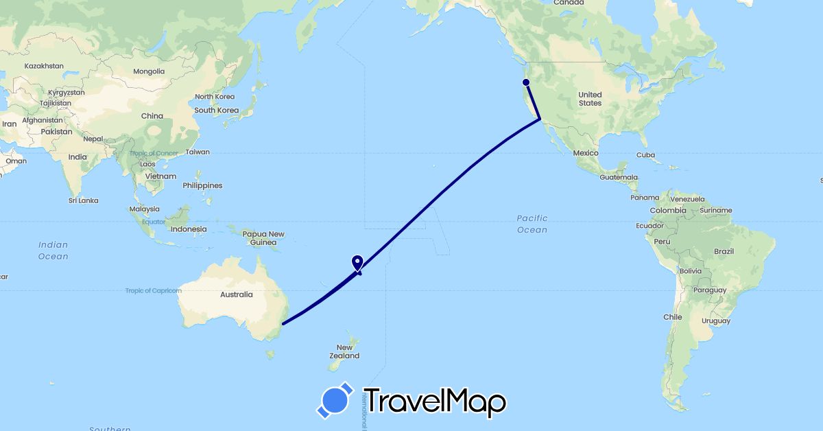 TravelMap itinerary: driving in Australia, Fiji, United States (North America, Oceania)